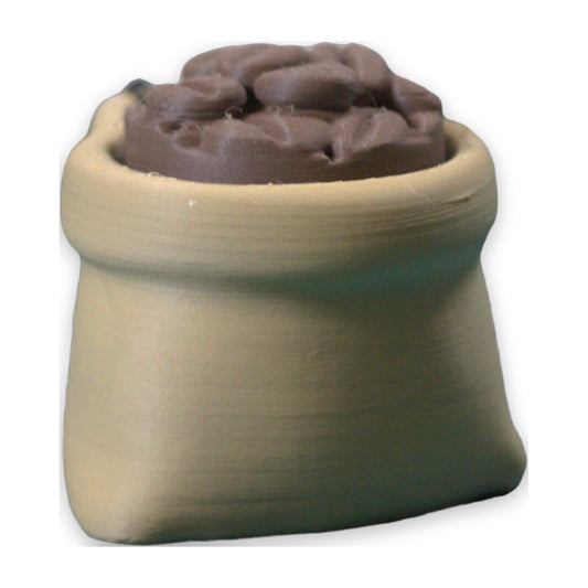 Coffee bean bag fidget clicker, 3D printed in tan and brown