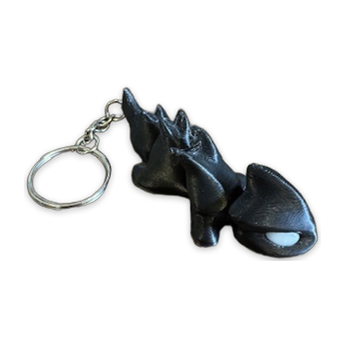 Black dragon keychain with folded wings on a split ring