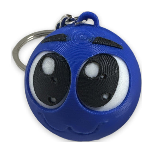 Blue smiley face keychain with big eyes