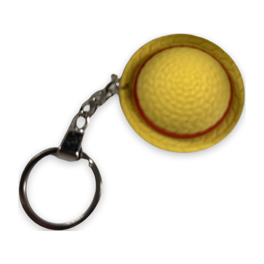 Straw hat keychain in yellow and red