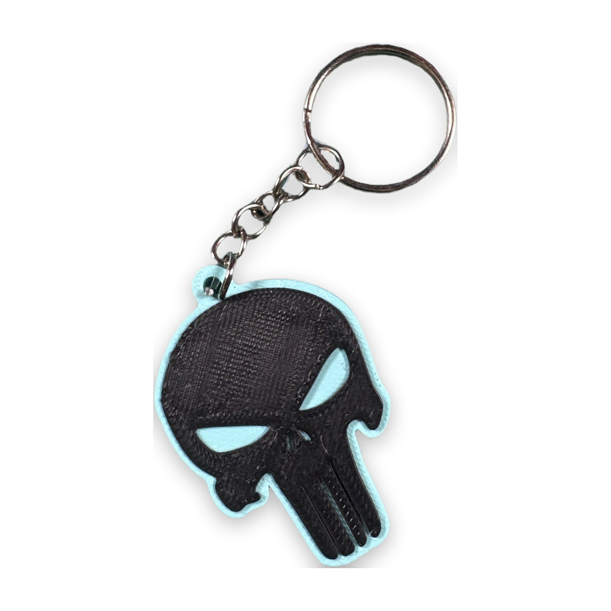 Flat skull keychain in black and mint