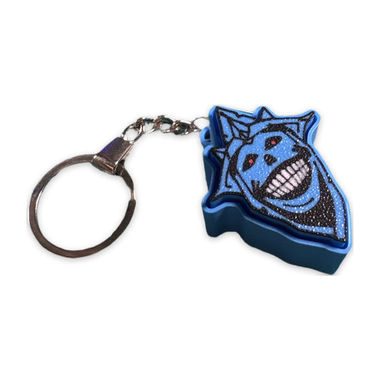 Shadow monarch face clicker keychain in blue and black