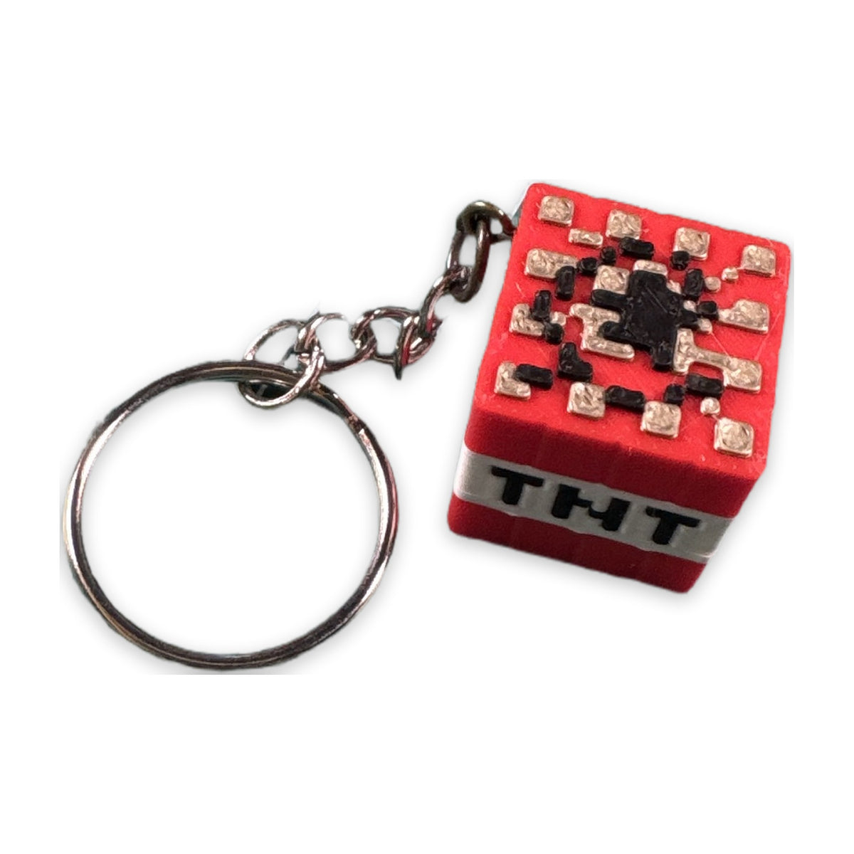 TNT block cube keychain in red and white