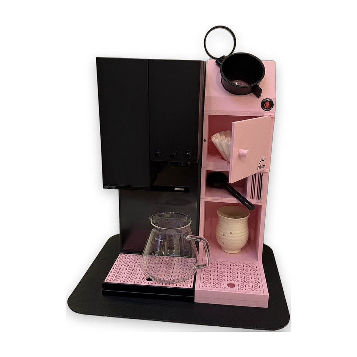 xBloom Tower Kit in Sakura Pink beside the brewer